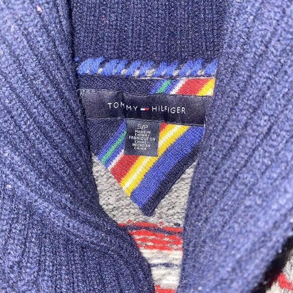 Tommy Hilfiger‎ Navy Red Fair Isle Lambswool 1/4 Sweater Button Men Size Small - Picture 8 of 11